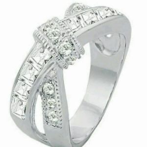 Silver Plated Cross Band Eternity  Ring size 10 Cubic Zirconia *